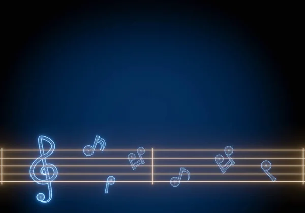 Neon Wireframe Music Note Darkness Classic Blue Background Closeup Copy — Stock Photo, Image