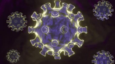 İnsan vücudundaki 3 boyutlu Coronavirus hücresi. Covid-19 hücresi mikroskop görüşünde. Gerçekçi 3D canlandırma. Solunum enfeksiyonlarında virüs simülasyonu modeli. Sağlıklı bakım kavramı.