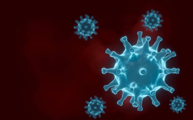 İnsan vücudundaki Coronavirus hücresi. Covid-19 hücresi mikroskop görüşünde. Gerçekçi 3D canlandırma. Solunum enfeksiyonlarında virüs simülasyonu modeli. Sağlıklı bakım kavramı.