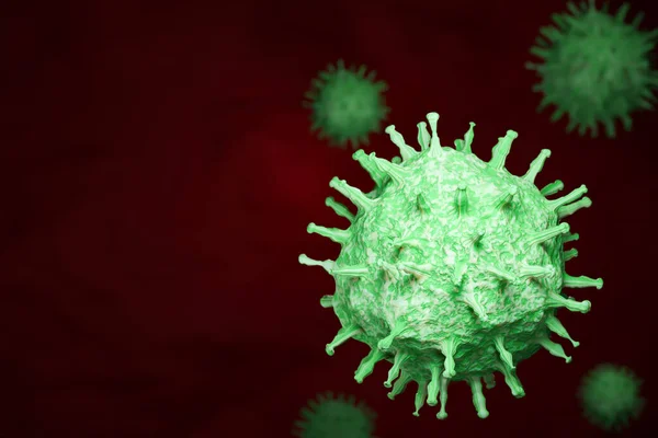 İnsan vücudundaki Coronavirus hücresi. Covid-19 hücresi mikroskop görüşünde. Gerçekçi 3D canlandırma. Solunum enfeksiyonlarında virüs simülasyonu modeli. Sağlıklı bakım kavramı.