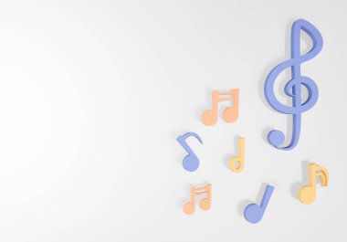 Beyaz arkaplanda 3D müzik notası. Yakın çekim ve kopyalama alanı. Müzisyen hakkındaki sanat eserini süsledim..
