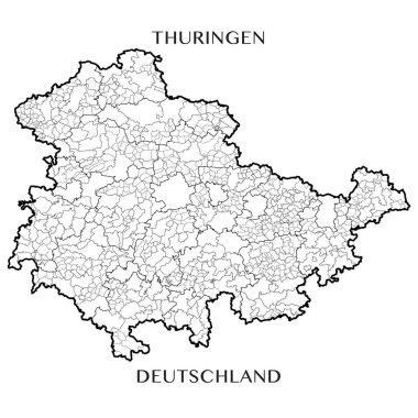 Thüringen (Almanya) Free State belediyeler, belediyeler dernekler, ilçe ve eyalet sınırları ile Detaylı Haritası. Vektör çizim