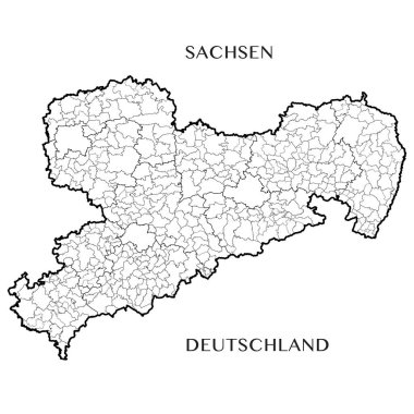 Saksonya (Almanya) Free State belediyeler, belediyeler dernekler, ilçe ve eyalet sınırları ile Detaylı Haritası. Vektör çizim