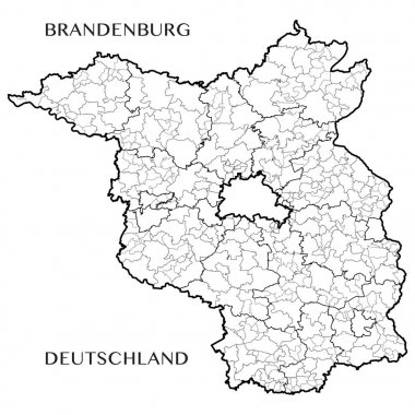 Brandenburg eyalet (Almanya) belediyeler, belediyeler dernekler, ilçe ve eyalet sınırları ile Detaylı Haritası. Vektör çizim