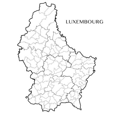Belediyeler, mezrası, eski ilçe ve ülke sınırları ile Lüksemburg Büyük Dükalığı Detaylı Haritası. Vektör çizim