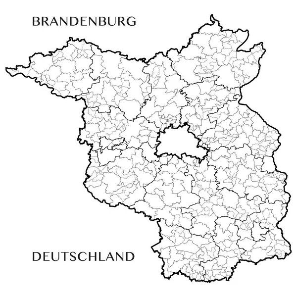 Szczegółowa mapa kraju związkowego Brandenburgii (Niemcy) z granic gmin, stowarzyszenia gmin, powiatów i państwa. Ilustracja wektorowa — Wektor stockowy