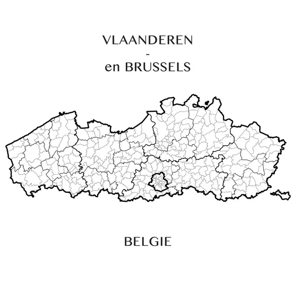 Gedetailleerde kaart van de Belgische regio's in Vlaanderen en Brussel-hoofdstad (België) met grenzen van gemeenten, provincies, districten en regio's. Vectorillustratie — Stockvector