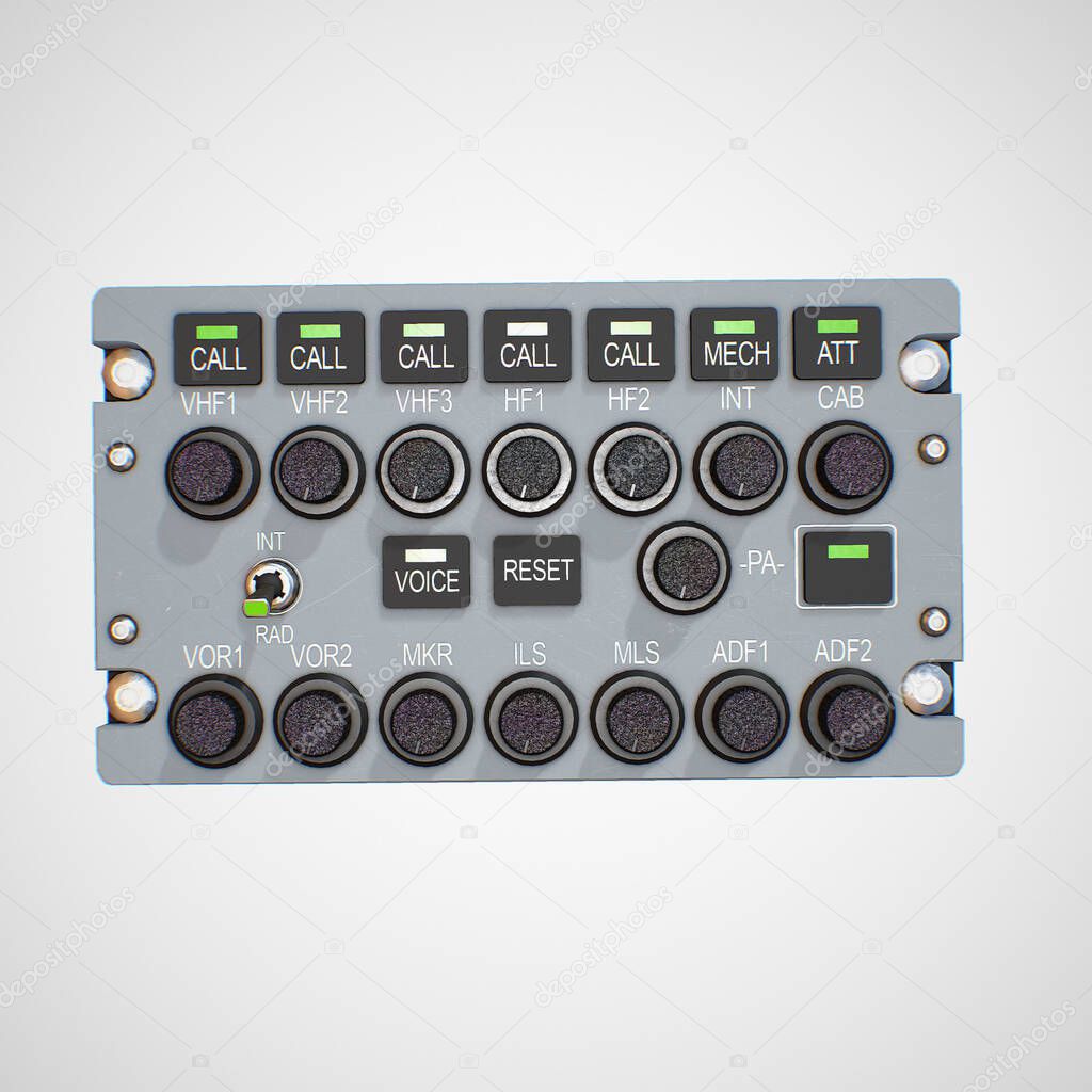 Photorealistic highly detailed 3D model of a AUDIO Panel.This is a part of the control system of the aircraft 