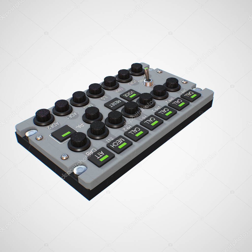 Photorealistic highly detailed 3D model of a AUDIO Panel.This is a part of the control system of the aircraft 
