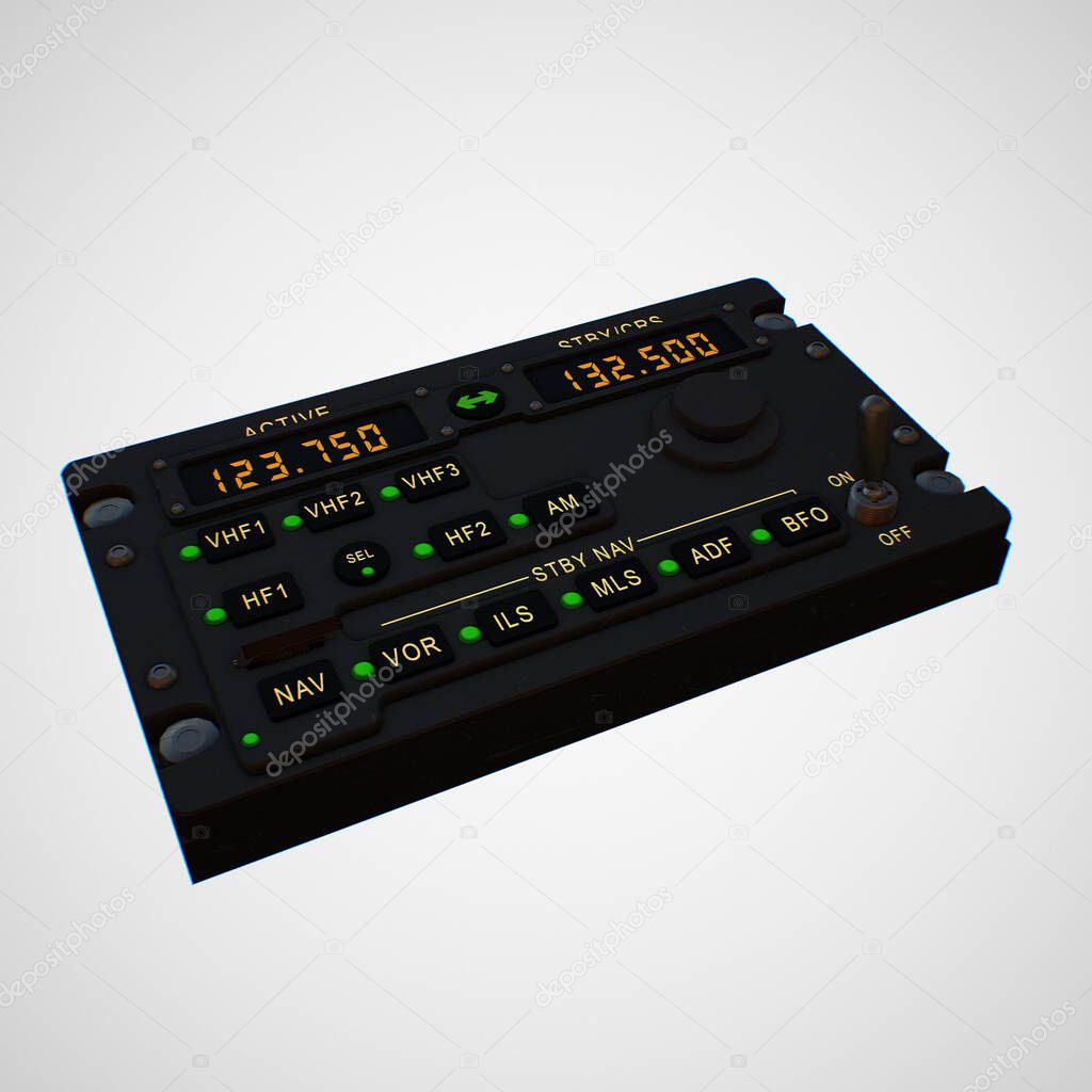 Photorealistic highly detailed 3D model of a RADIO Panel.This is a part of the control system of the aircraft 