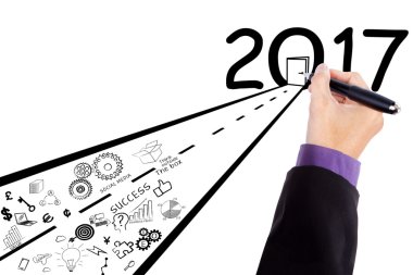 El çizimi doodle yol ve sayı 2017