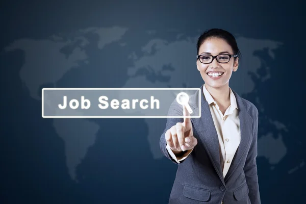 Empresaria asiática y botón de búsqueda de empleo —  Fotos de Stock