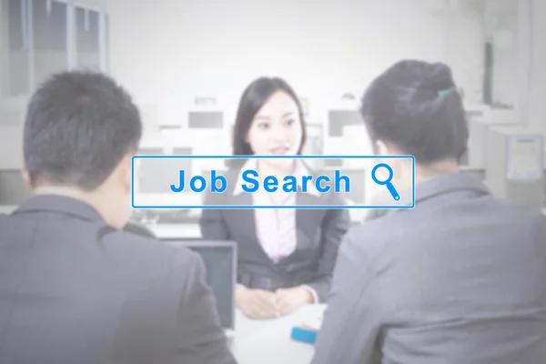 Κουμπί αναζήτησης εργασίας και φόντο συνέντευξης — Φωτογραφία Αρχείου