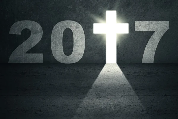 Número 2017 e símbolo de cruz — Fotografia de Stock