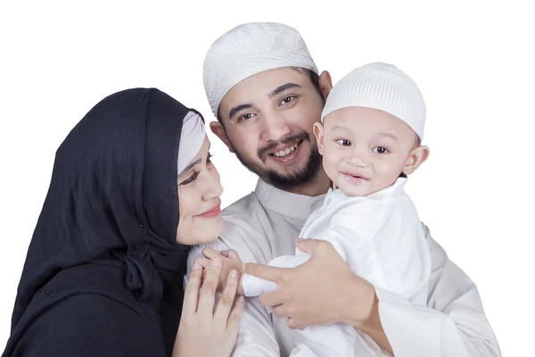 Dos padres árabes e hijo en el estudio —  Fotos de Stock