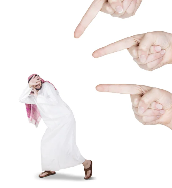 Arabian businessman with a finger pointing him — Φωτογραφία Αρχείου