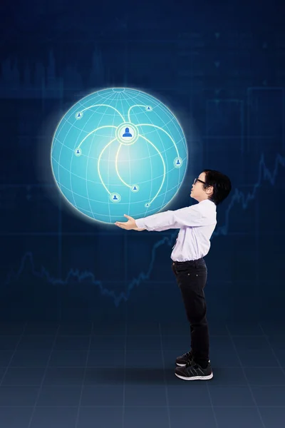 Boy bringing 3d globe — Stock Photo, Image