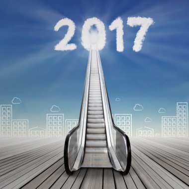 An escalator to number 2017 with the cityscape clipart