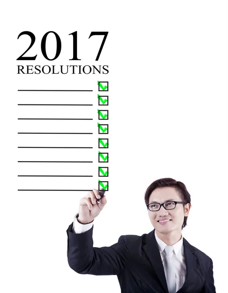 Un homme d'affaires prend une résolution en 2017 — Photo
