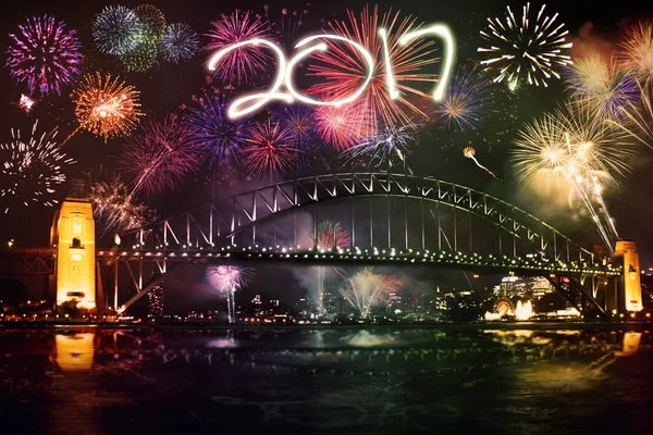 Colorful fireworks in the bridge Sydney — Stock Photo, Image