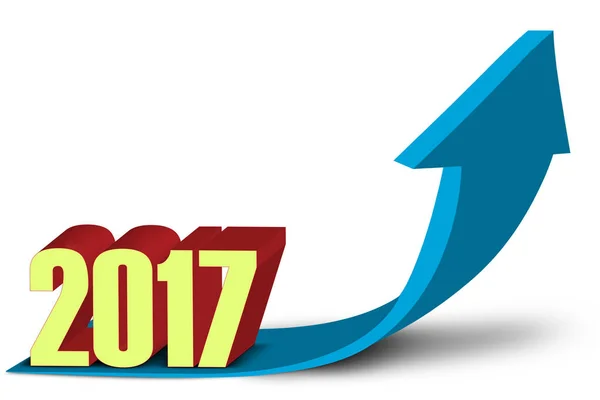 Blue upward arrow and numbers 2017 — Stock Photo, Image