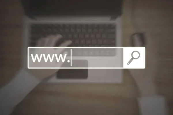 Barra de búsqueda con texto www y laptop — Foto de Stock