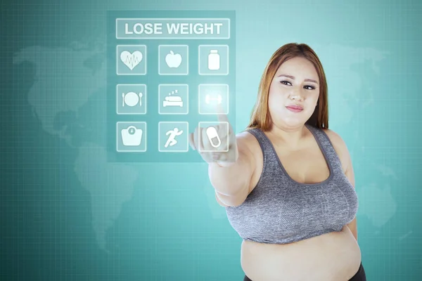 Dikke vrouw met verliezen gewicht pictogram — Stockfoto