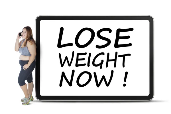 Fat woman with lose weight now text — Stock Photo, Image