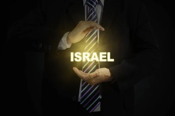 Przedsiębiorca mężczyzna ochrona słowo Izrael — Zdjęcie stockowe