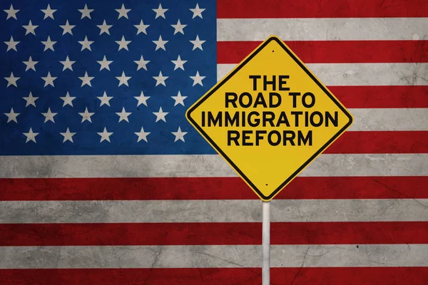 Λέξη της μεταρρύθμισης μετανάστευσης με σημαία των ΗΠΑ — Φωτογραφία Αρχείου