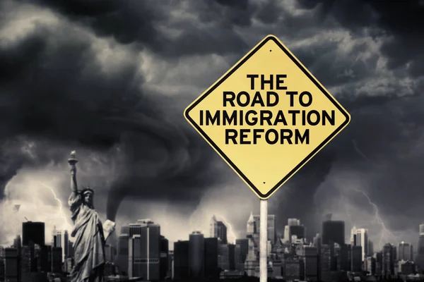 Immigration Reform word with signpost under storm — Stock Photo, Image