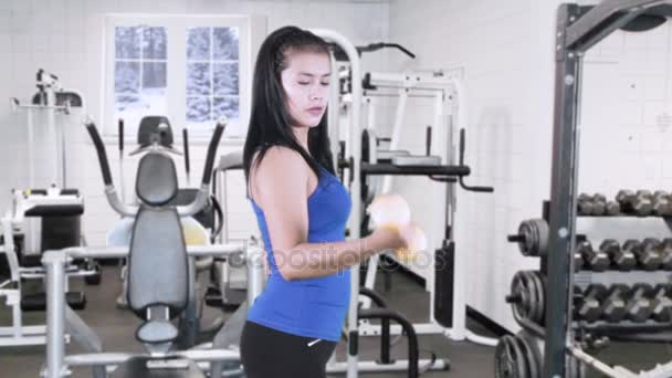 Female model exercising with dumbbells — Stock Video