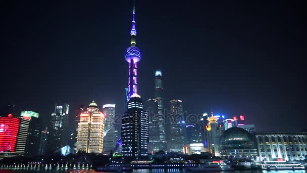 Modern Shanghai skyline at night — Stock Video