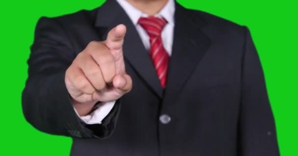 Die Hand des Geschäftsmannes berührt einen Bildschirm — Stockvideo