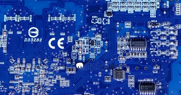 Electronic circuit board with microchip — Stock Video