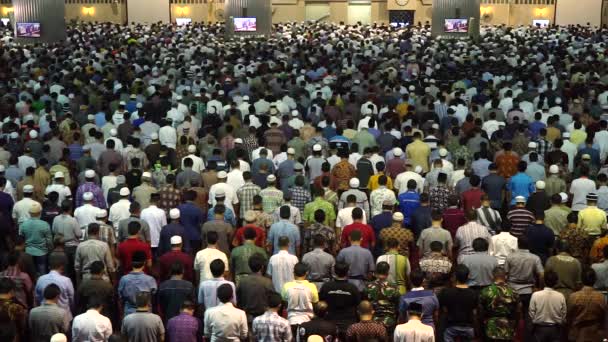 Religious muslim men praying in mosque — Stock Video