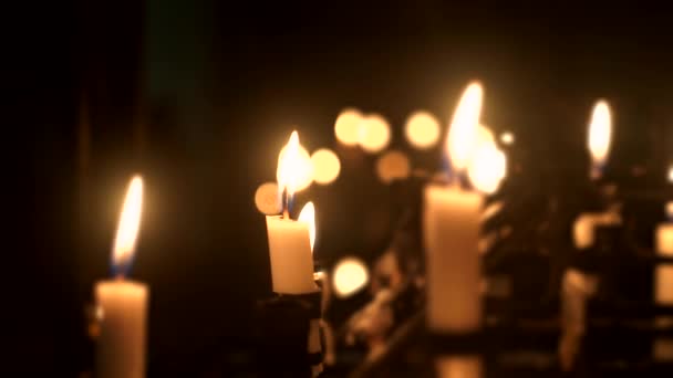 Candles light with selective focus — Stock Video