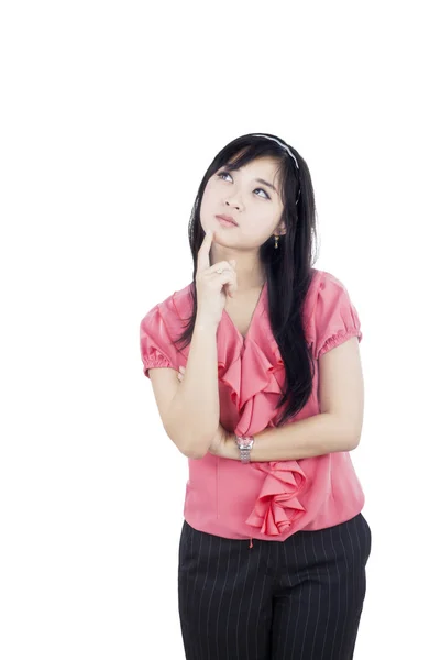 Asian woman thinking a solution — Stock Photo, Image