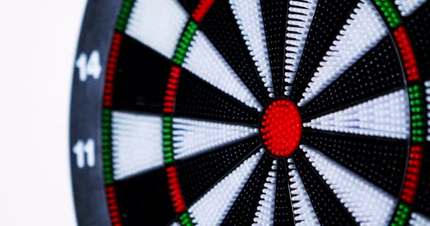 Three green darts hit bullseye — Stock Video