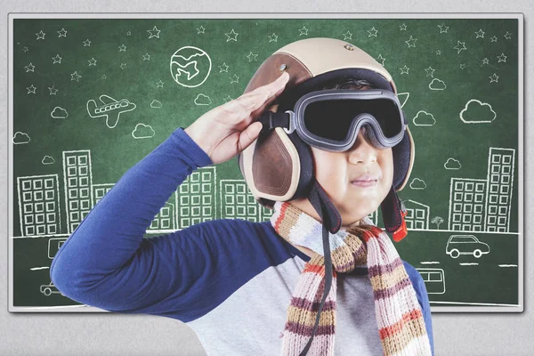 Male student wears aviator helmet — Stock Photo, Image