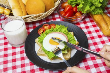 Yumurtalı sandviç kesme eller