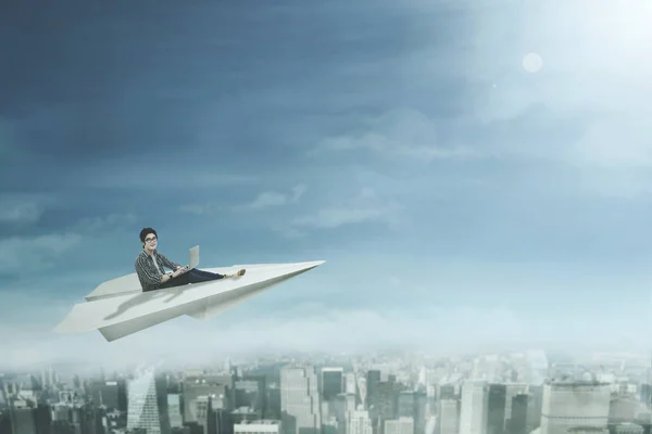 College student on paper plane — Stock Photo, Image