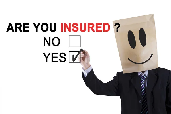 Anonymous worker approving are you insured — Stock Photo, Image