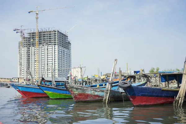 Wooden boats after fishing in the sea — Stock Photo, Image