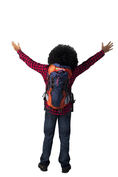 Afro man with hiking bag on studio — Stock Photo, Image