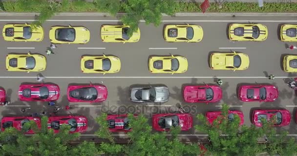 道路上の行のスーパーカー — ストック動画