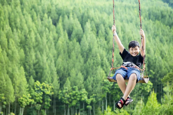 Little boy playing on a swing — Stock Photo, Image