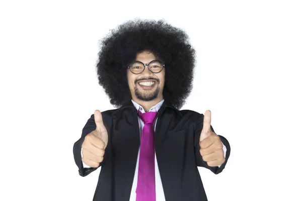 Afro hombre de negocios mostrando pulgares hacia arriba — Foto de Stock