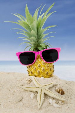 Ananas ile güneş gözlüğü ve deniz yıldızı
