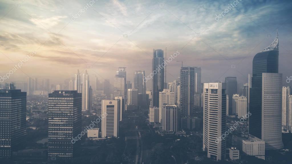 Skyscrapers in Jakarta city at sunset – Stock Editorial Photo